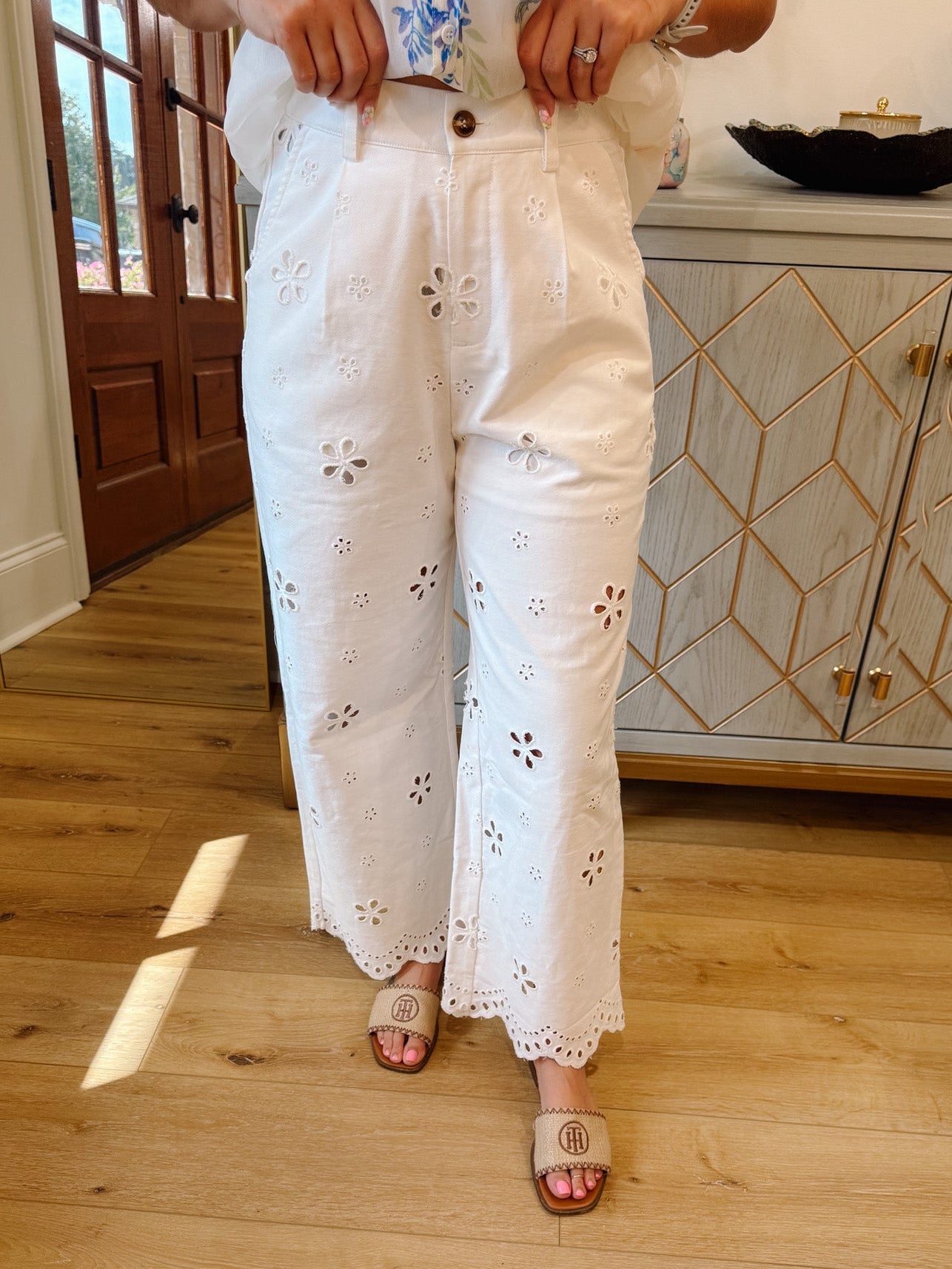 Eyelet Denim Pants