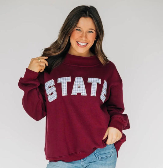 Mallory Mock Neck Mississippi State Gingham